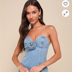 Lulu’s Strapless Denim Dress with Floral Detail